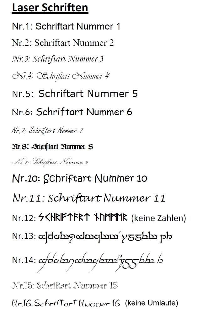 Lasergravur Schriftarten